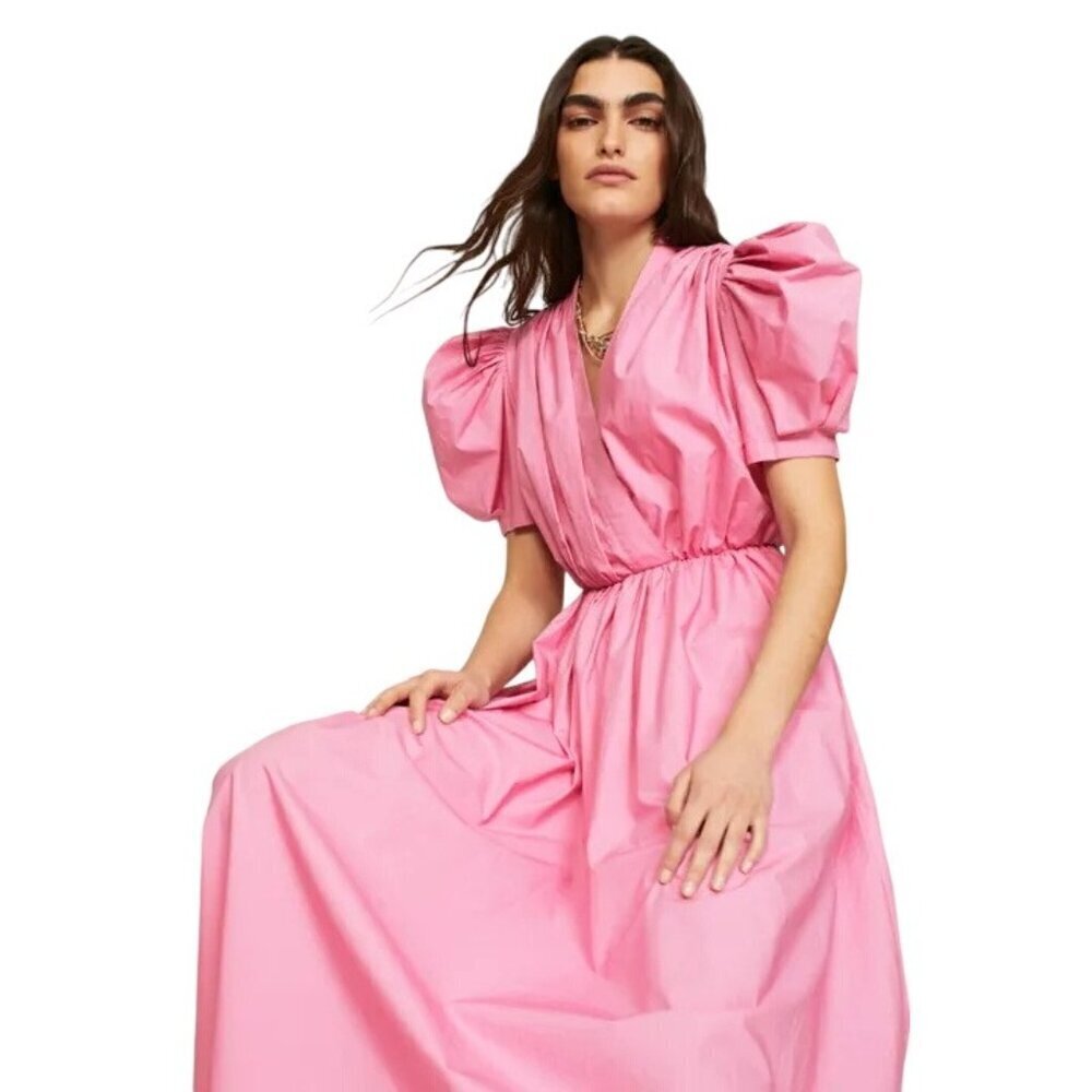 Arias new York Gathered Shoulder Dress in Pink 4 Womens Cotton Long Midi Maxi